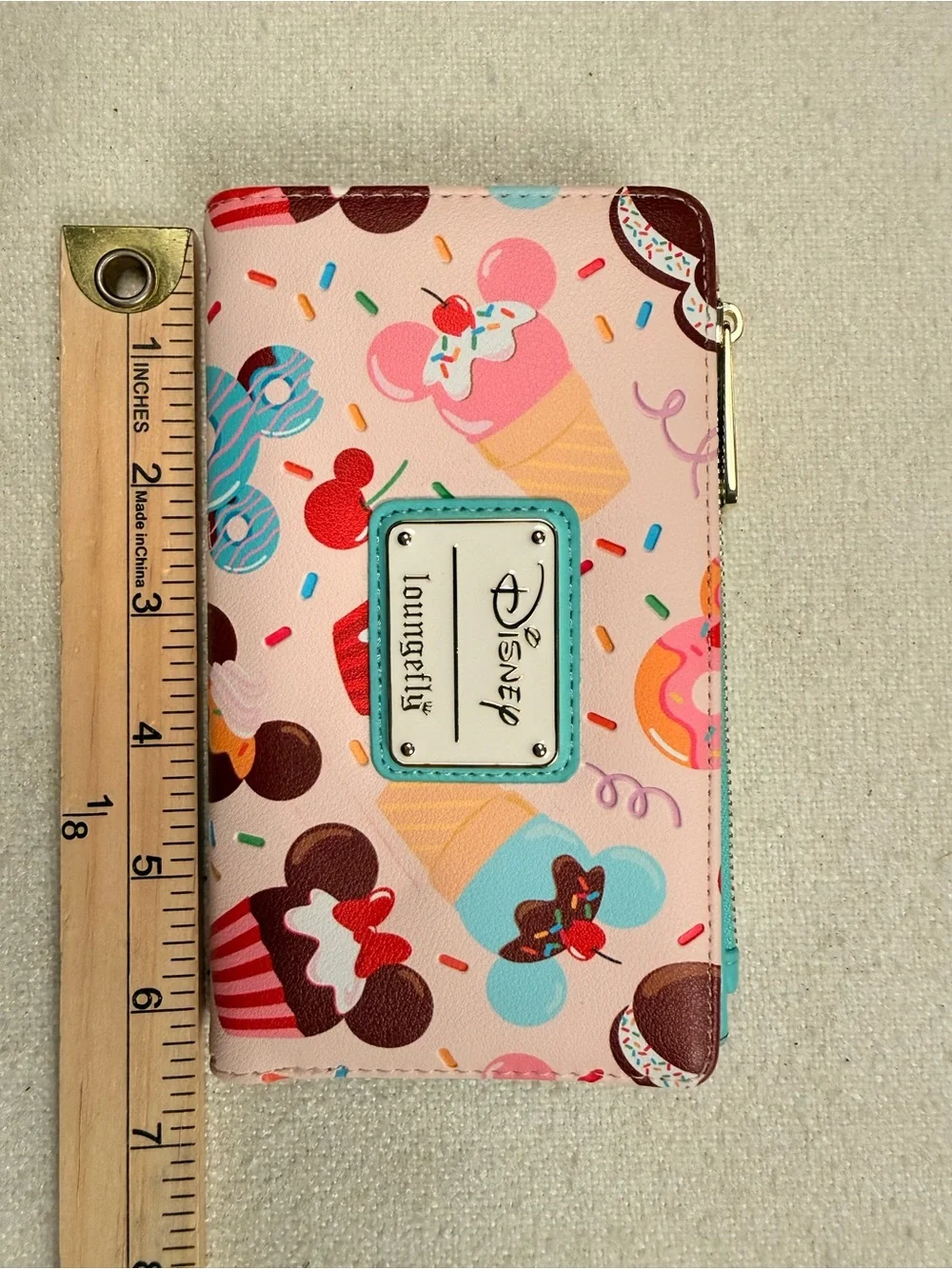 Loungefly Pink Disney Treats Zip-Around Wallet with Turquoise Trim